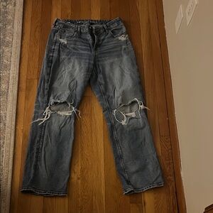 American Eagle Outfitters Distressed Straight Leg Jeans - Medium Blue